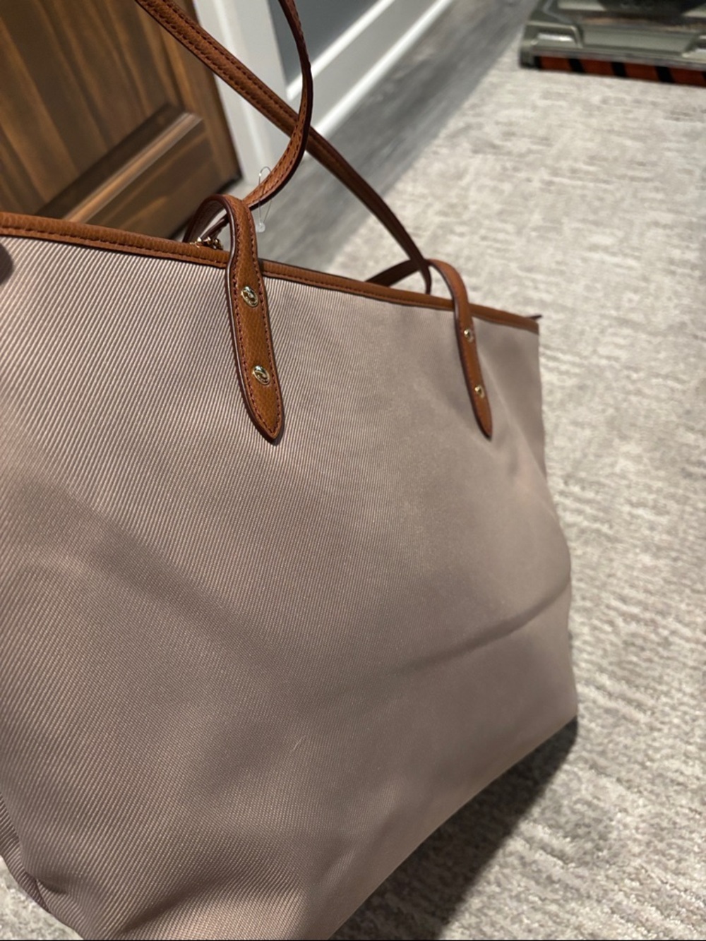 New Coach Pink Tote with Tan Leather Trim and Gold Hardware - Picture 9 of 11
